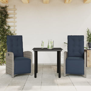 vidaXL 3 Piece Bistro Set with Cushions Gray Poly Rattan-7