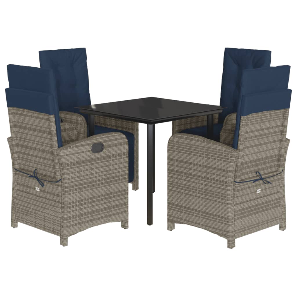 vidaXL 3 Piece Bistro Set with Cushions Gray Poly Rattan-58