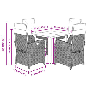 vidaXL 3 Piece Bistro Set with Cushions Gray Poly Rattan-47