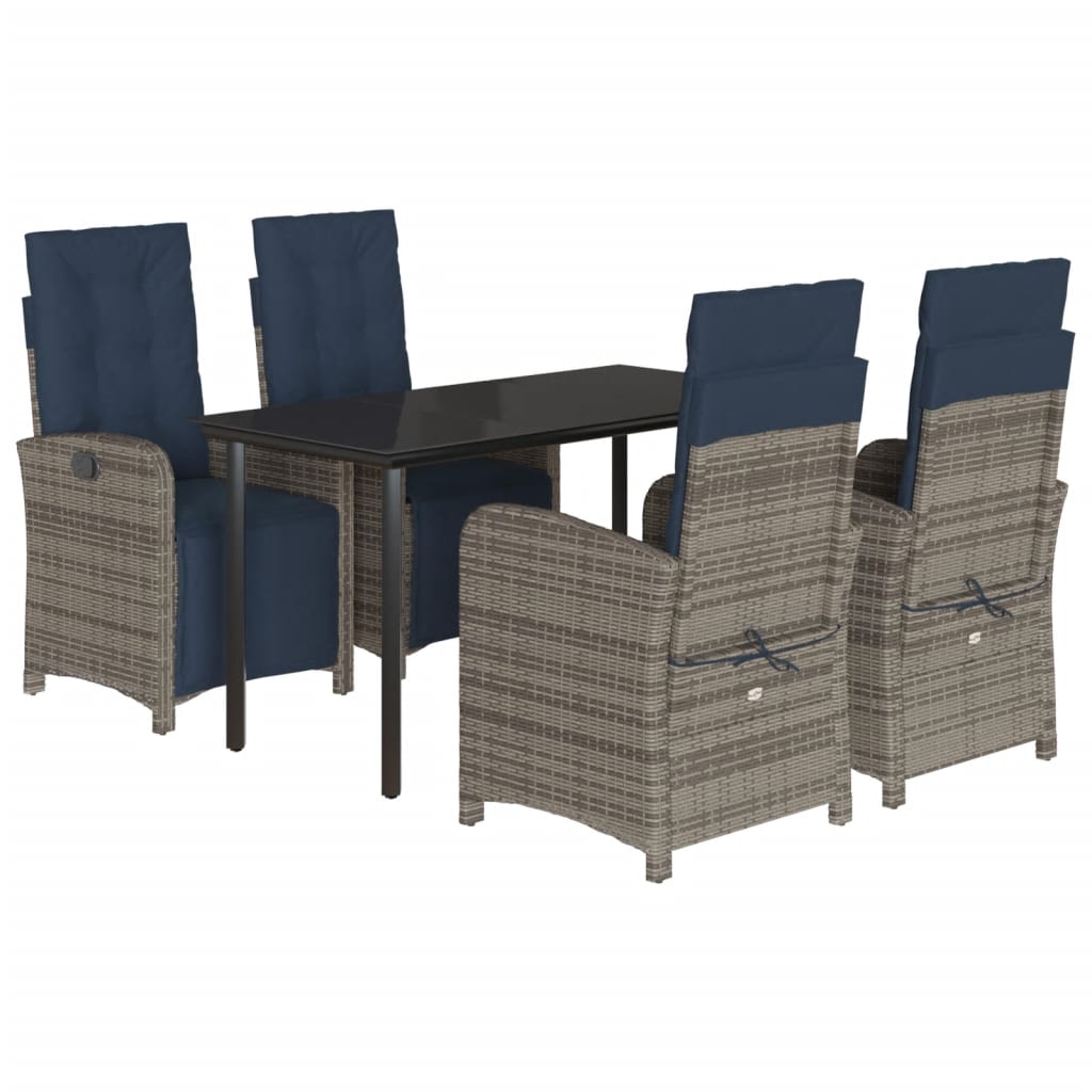 vidaXL 3 Piece Bistro Set with Cushions Gray Poly Rattan-57