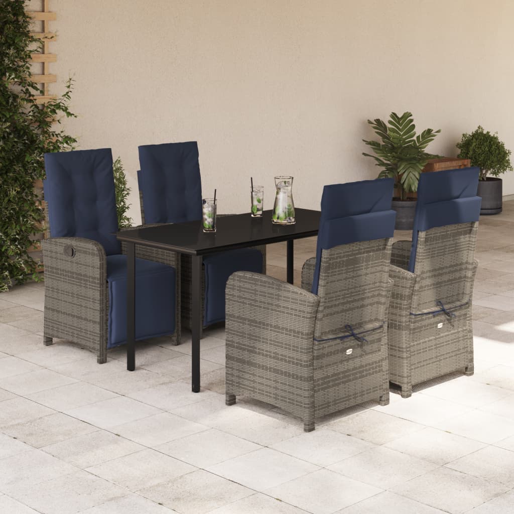 vidaXL 3 Piece Bistro Set with Cushions Gray Poly Rattan-63