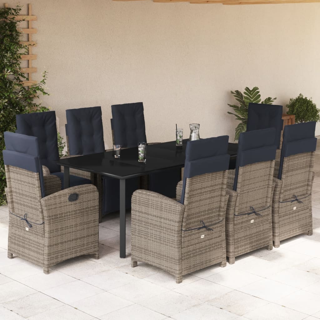 vidaXL 3 Piece Bistro Set with Cushions Gray Poly Rattan-25