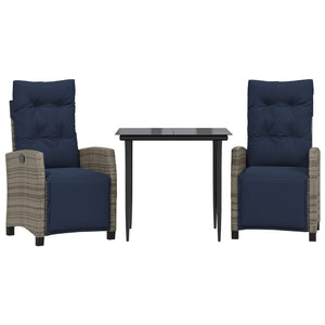 vidaXL 3 Piece Patio Dining Set with Cushions Gray Poly Rattan-56