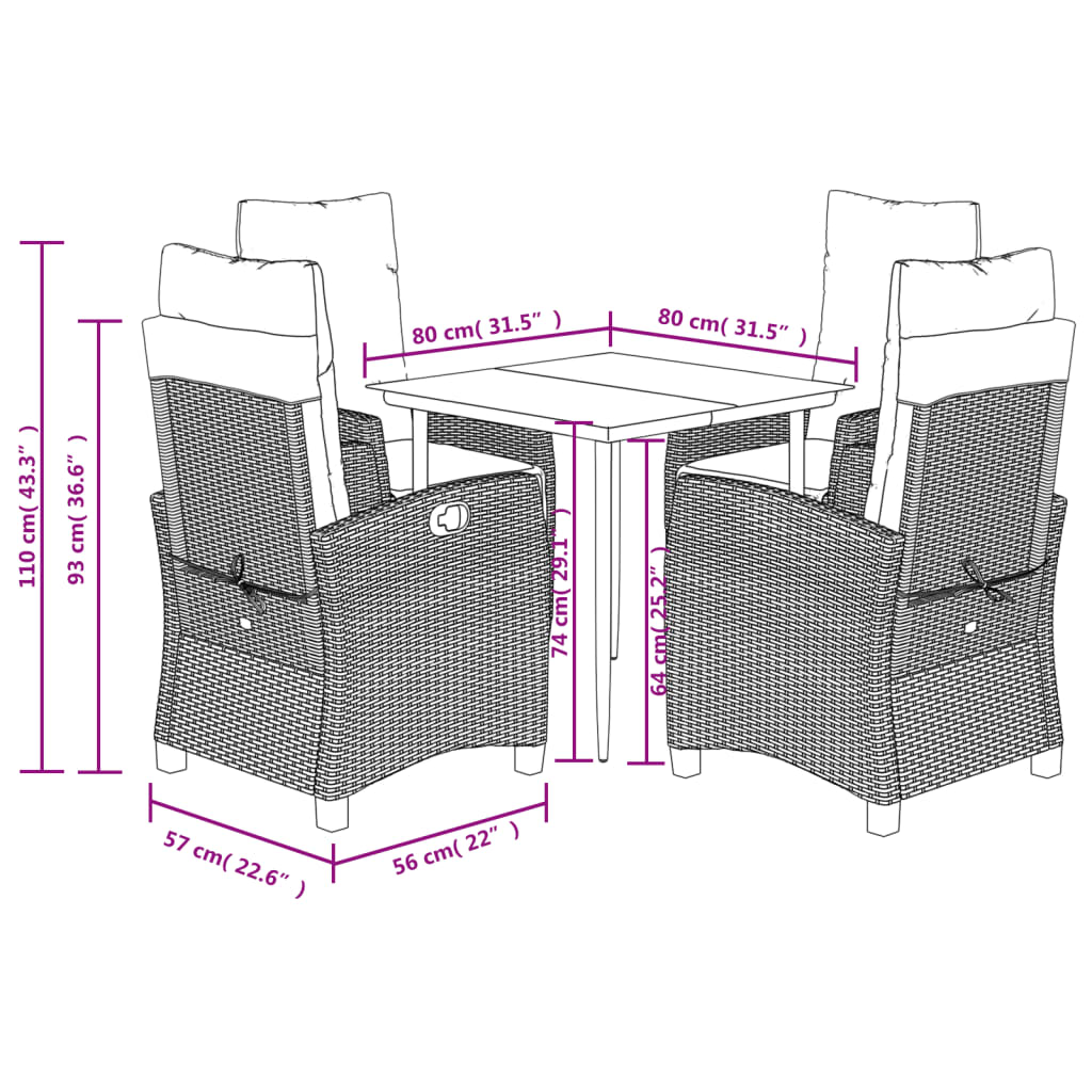 vidaXL 3 Piece Patio Dining Set with Cushions Gray Poly Rattan-7