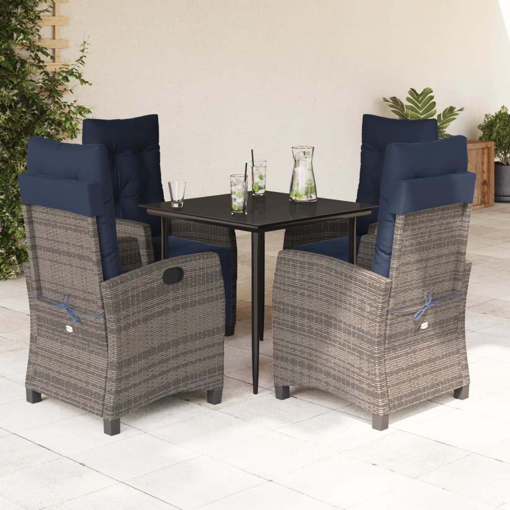 vidaXL 3 Piece Patio Dining Set with Cushions Gray Poly Rattan-0