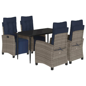 vidaXL 3 Piece Patio Dining Set with Cushions Gray Poly Rattan-58