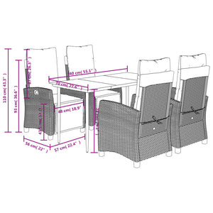 vidaXL 3 Piece Patio Dining Set with Cushions Gray Poly Rattan-1