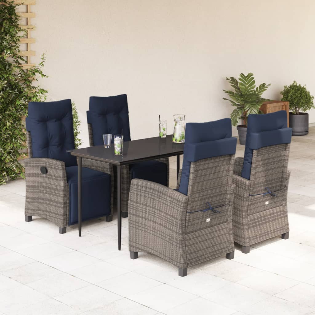 vidaXL 3 Piece Patio Dining Set with Cushions Gray Poly Rattan-64