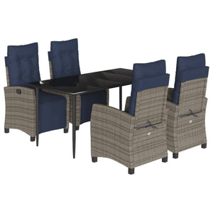 vidaXL 3 Piece Patio Dining Set with Cushions Gray Poly Rattan-43