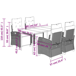 vidaXL 3 Piece Patio Dining Set with Cushions Gray Poly Rattan-57