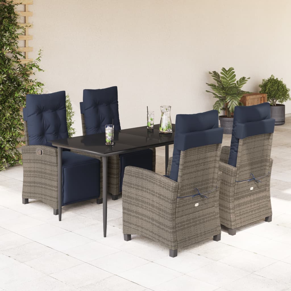 vidaXL 3 Piece Patio Dining Set with Cushions Gray Poly Rattan-50