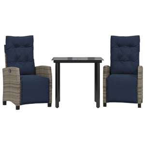 vidaXL 3 Piece Patio Dining Set with Cushions Gray Poly Rattan-5