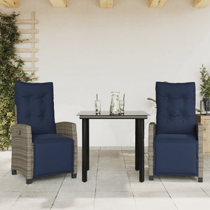 vidaXL 3 Piece Patio Dining Set with Cushions Gray Poly Rattan-12