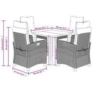 vidaXL 3 Piece Patio Dining Set with Cushions Gray Poly Rattan-51