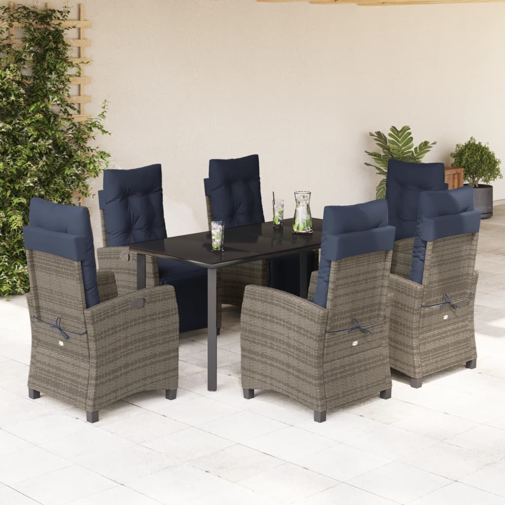 vidaXL 3 Piece Patio Dining Set with Cushions Gray Poly Rattan-39