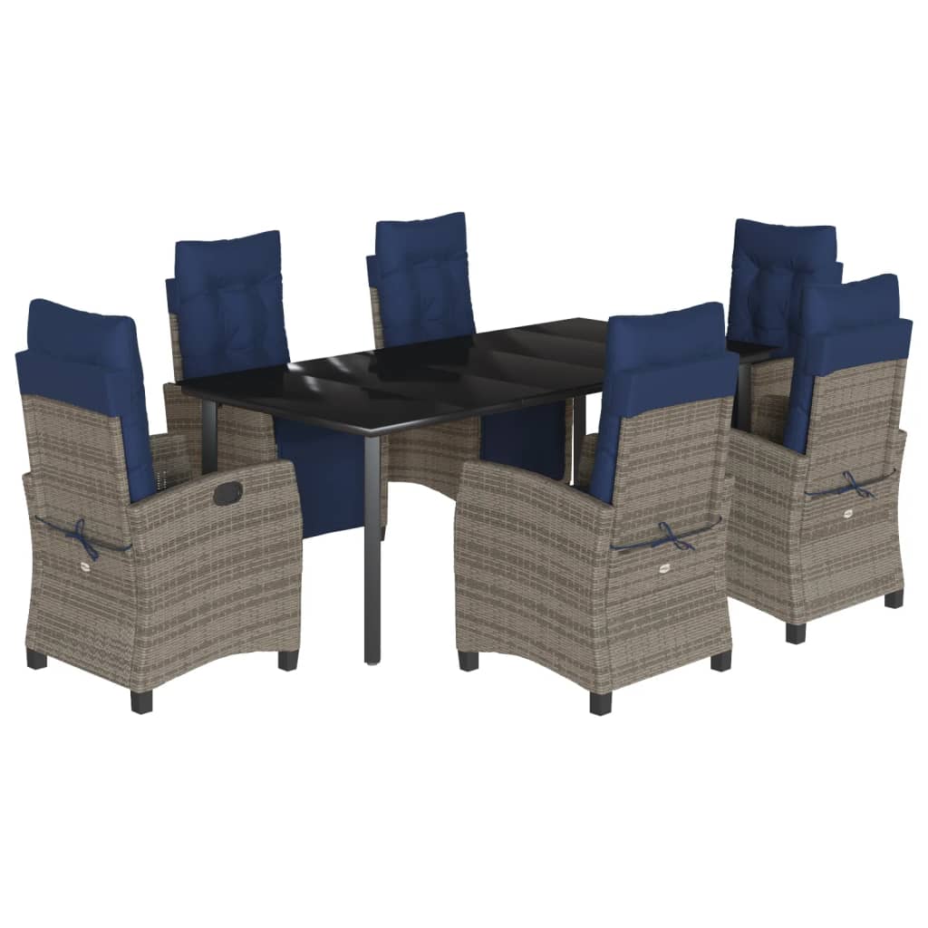 vidaXL 3 Piece Patio Dining Set with Cushions Gray Poly Rattan-3