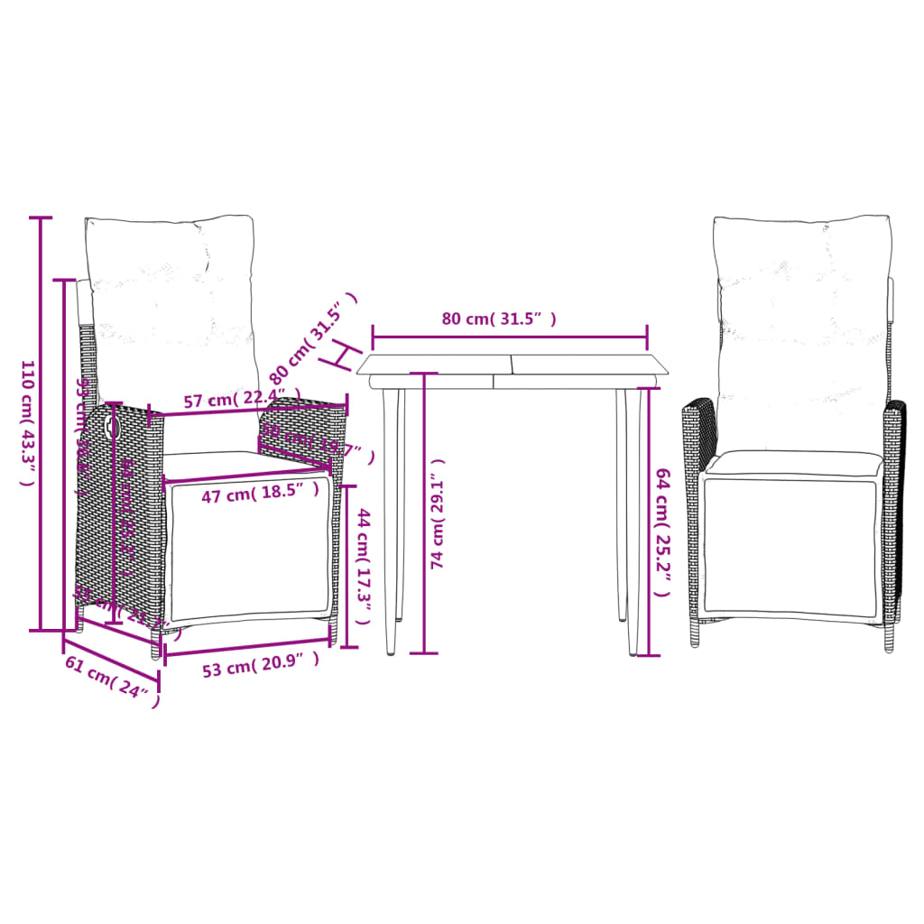 vidaXL Patio Dining Set with Cushions Garden Outdoor Seating Gray Poly Rattan-9