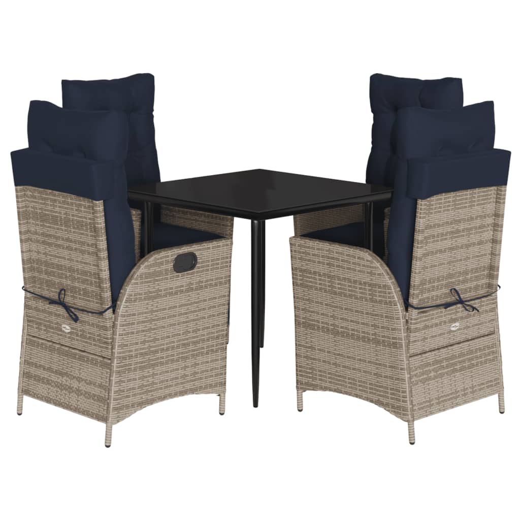 vidaXL Patio Dining Set with Cushions Garden Outdoor Seating Gray Poly Rattan-51