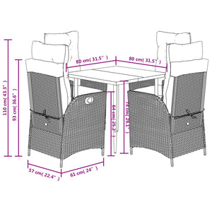 vidaXL Patio Dining Set with Cushions Garden Outdoor Seating Gray Poly Rattan-38