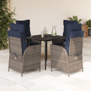 vidaXL Patio Dining Set with Cushions Garden Outdoor Seating Gray Poly Rattan-57