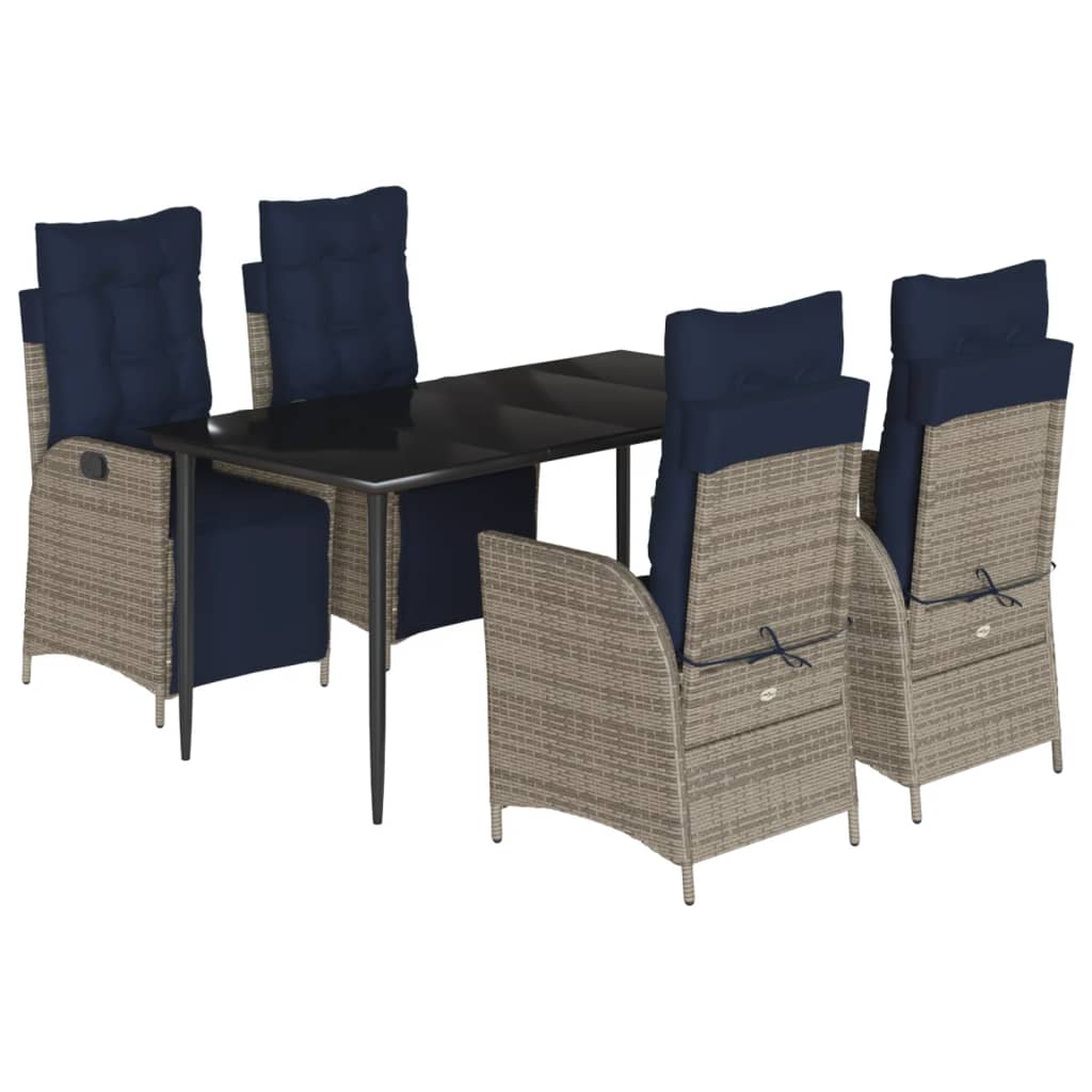 vidaXL Patio Dining Set with Cushions Garden Outdoor Seating Gray Poly Rattan-37