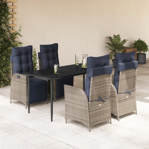 vidaXL Patio Dining Set with Cushions Garden Outdoor Seating Gray Poly Rattan-43