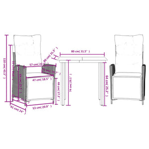 vidaXL Patio Dining Set with Cushions Garden Outdoor Seating Gray Poly Rattan-48