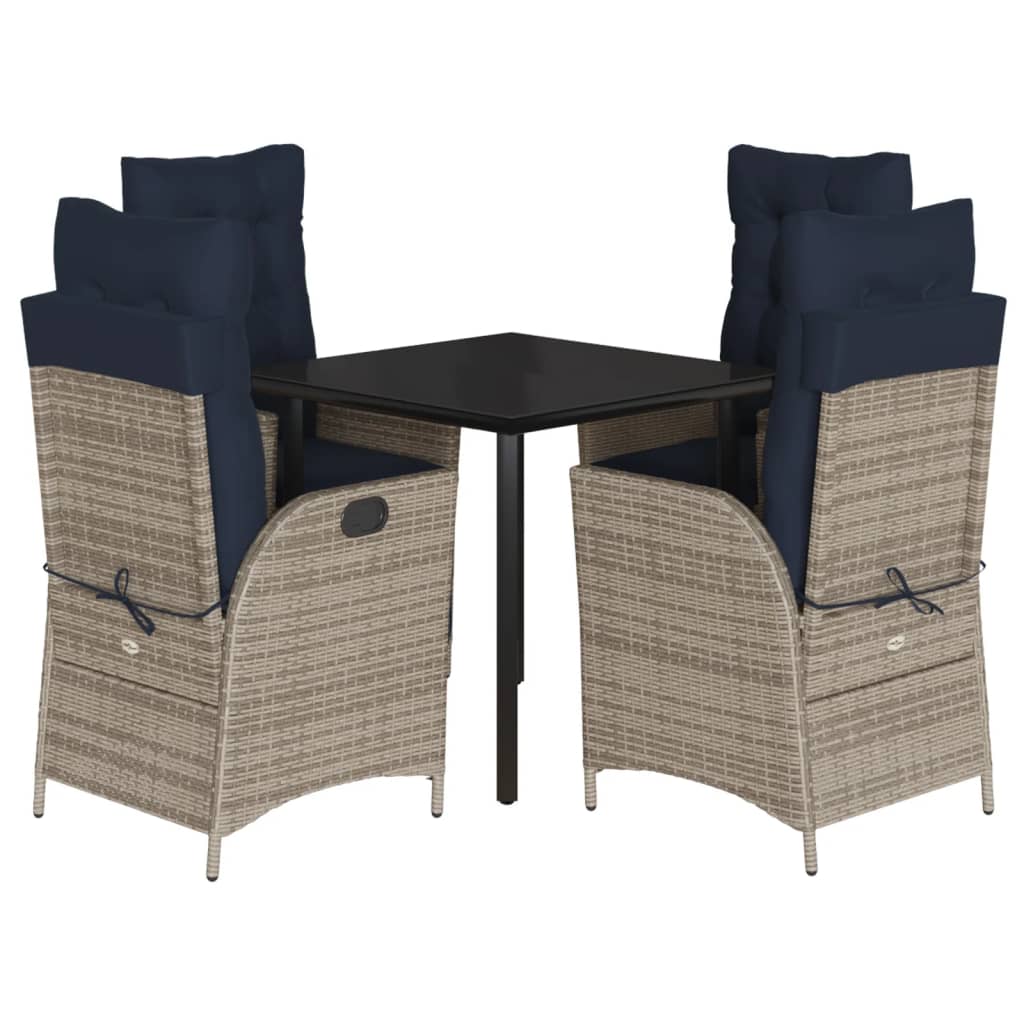 vidaXL Patio Dining Set with Cushions Garden Outdoor Seating Gray Poly Rattan-44