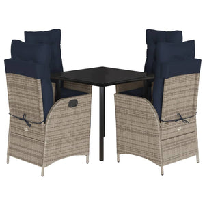 vidaXL Patio Dining Set with Cushions Garden Outdoor Seating Gray Poly Rattan-44