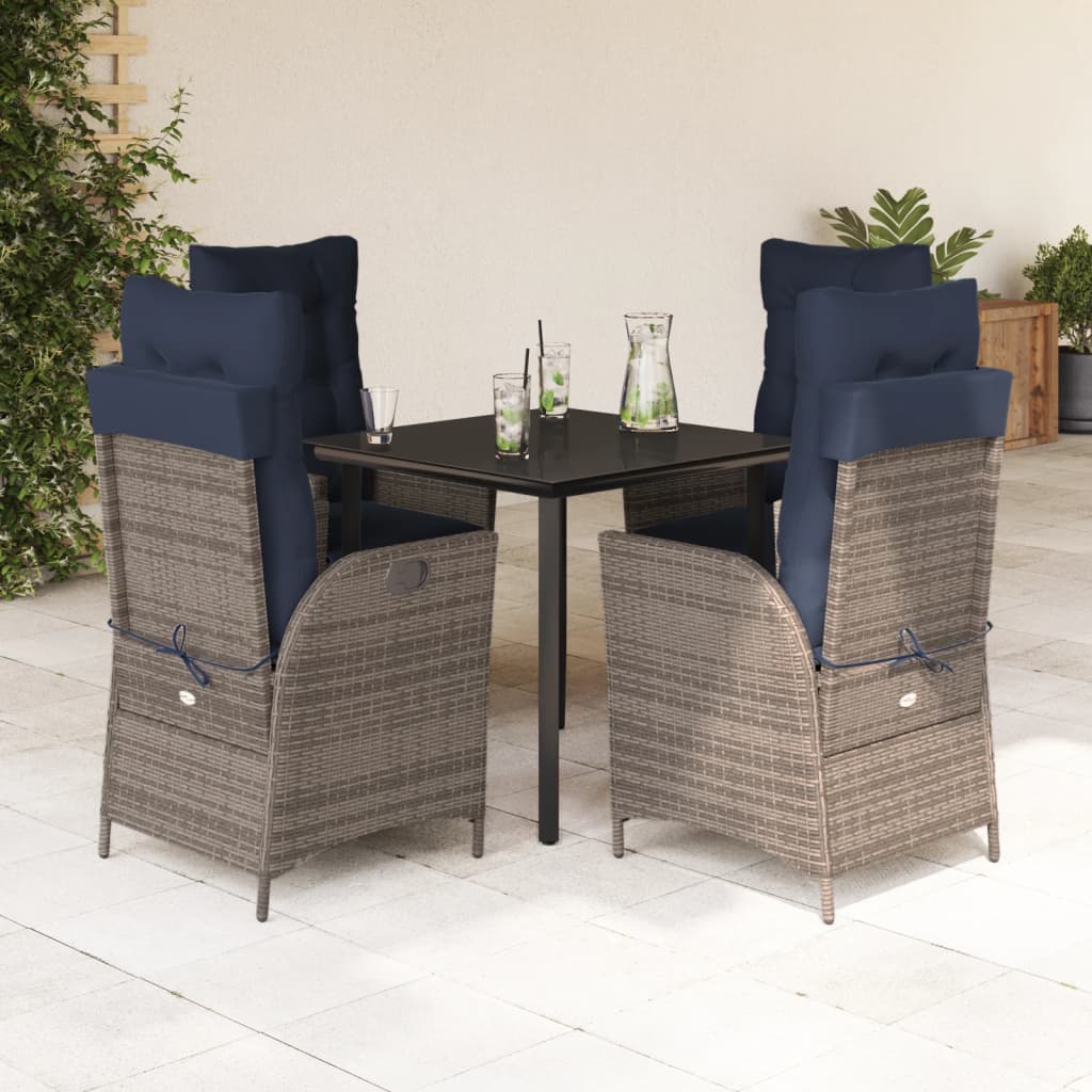 vidaXL Patio Dining Set with Cushions Garden Outdoor Seating Gray Poly Rattan-50