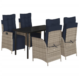 vidaXL Patio Dining Set with Cushions Garden Outdoor Seating Gray Poly Rattan-52