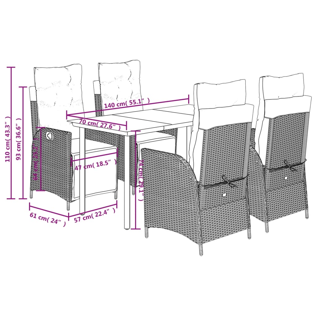 vidaXL Patio Dining Set with Cushions Garden Outdoor Seating Gray Poly Rattan-1