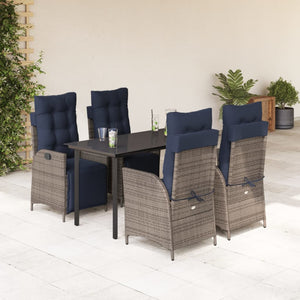 vidaXL Patio Dining Set with Cushions Garden Outdoor Seating Gray Poly Rattan-58