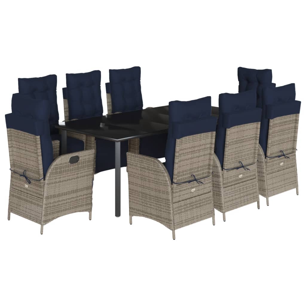 vidaXL Patio Dining Set with Cushions Garden Outdoor Seating Gray Poly Rattan-17