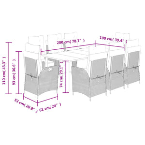 vidaXL Patio Dining Set with Cushions Garden Outdoor Seating Gray Poly Rattan-59