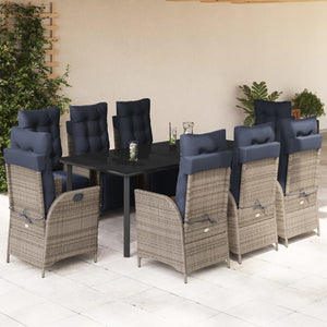 vidaXL Patio Dining Set with Cushions Garden Outdoor Seating Gray Poly Rattan-23