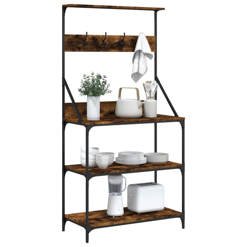 vidaXL Baker's Rack with Hooks 4-Tier Kitchen Storage Shelf Engineered Wood-3