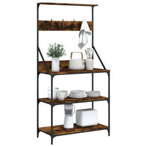 vidaXL Baker's Rack with Hooks 4-Tier Kitchen Storage Shelf Engineered Wood-3