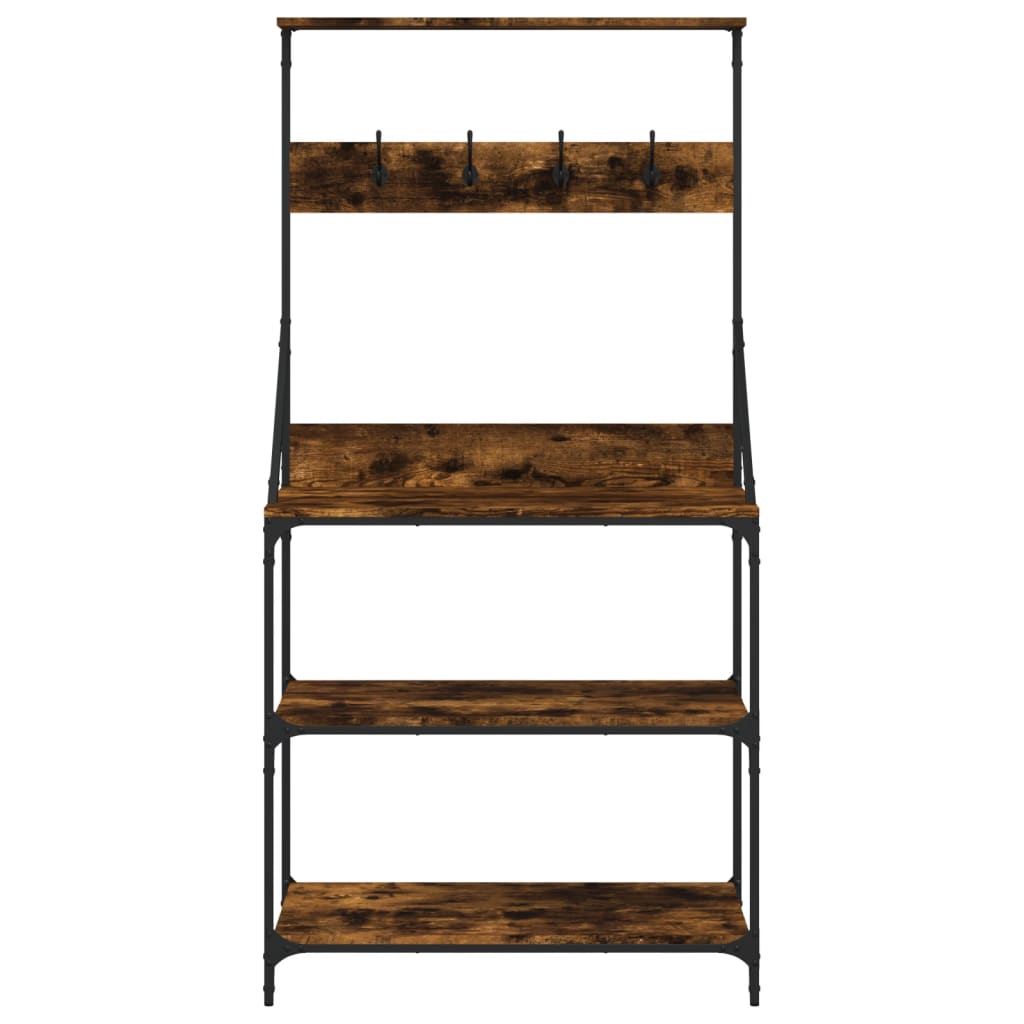 vidaXL Baker's Rack with Hooks 4-Tier Kitchen Storage Shelf Engineered Wood-4