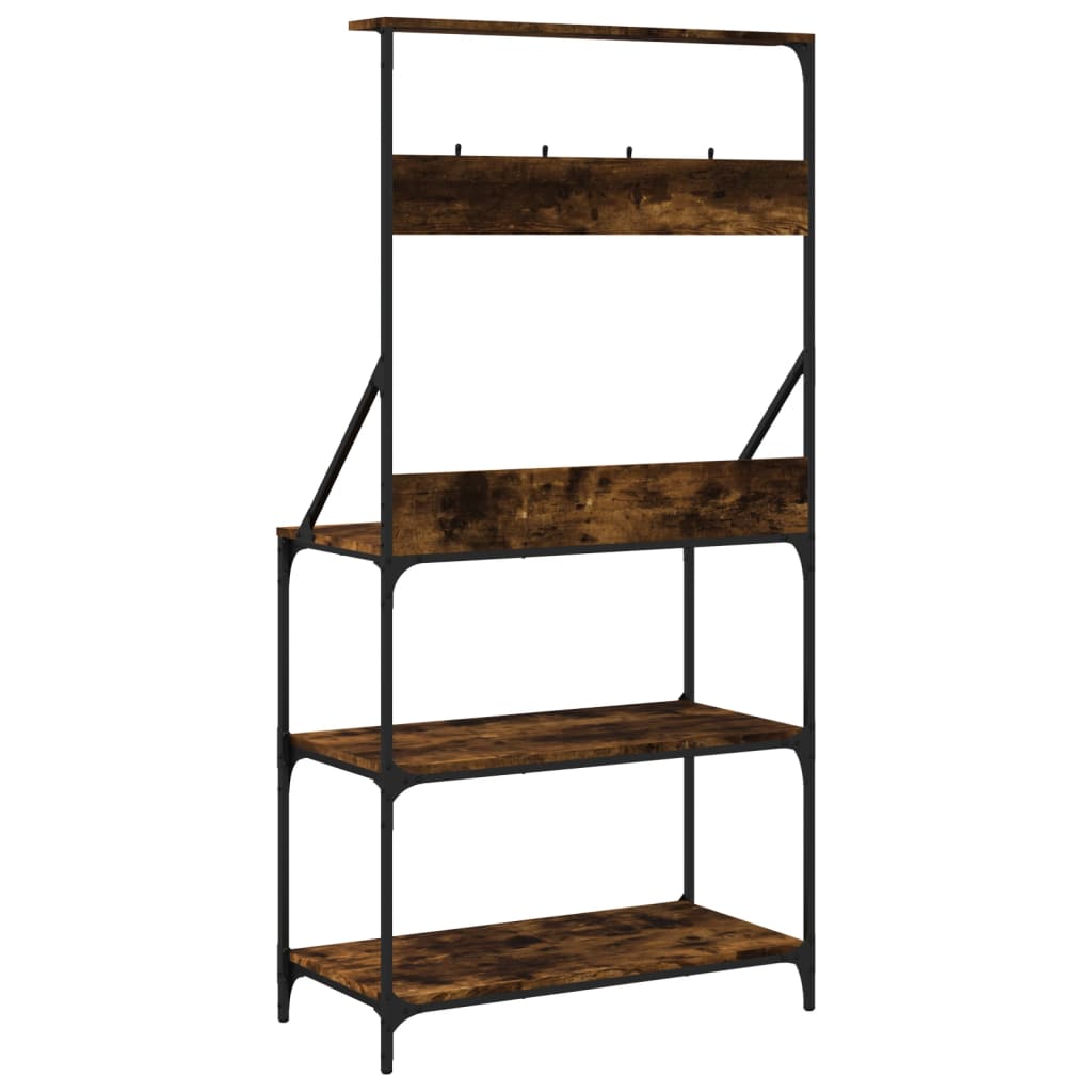 vidaXL Baker's Rack with Hooks 4-Tier Kitchen Storage Shelf Engineered Wood-6