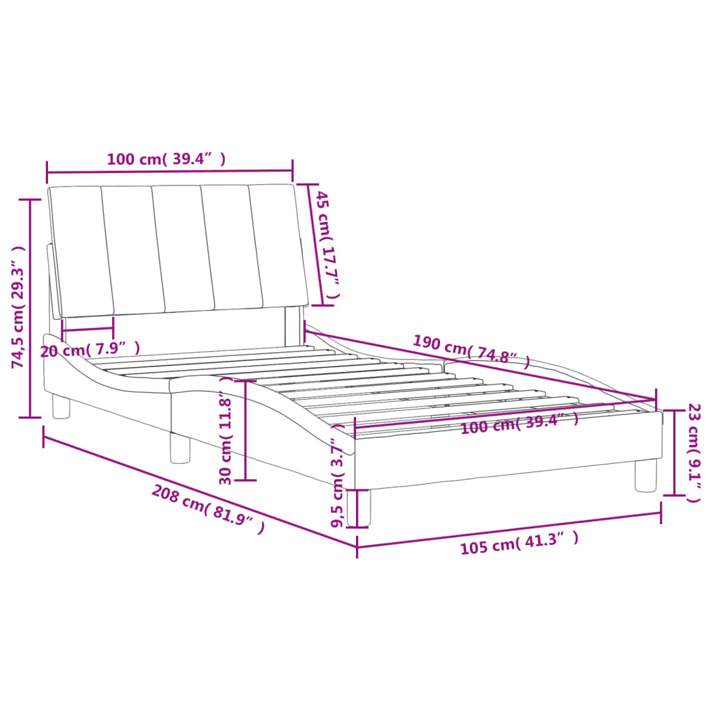 vidaXL Bed Frame with Headboard Mattress Foundation Bedroom Furniture Velvet-10