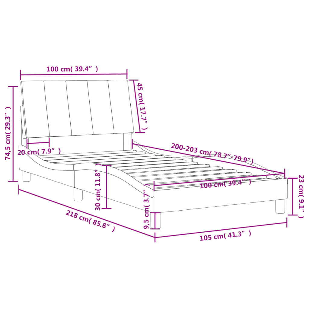 vidaXL Bed Frame with Headboard Mattress Foundation Bedroom Furniture Velvet-7