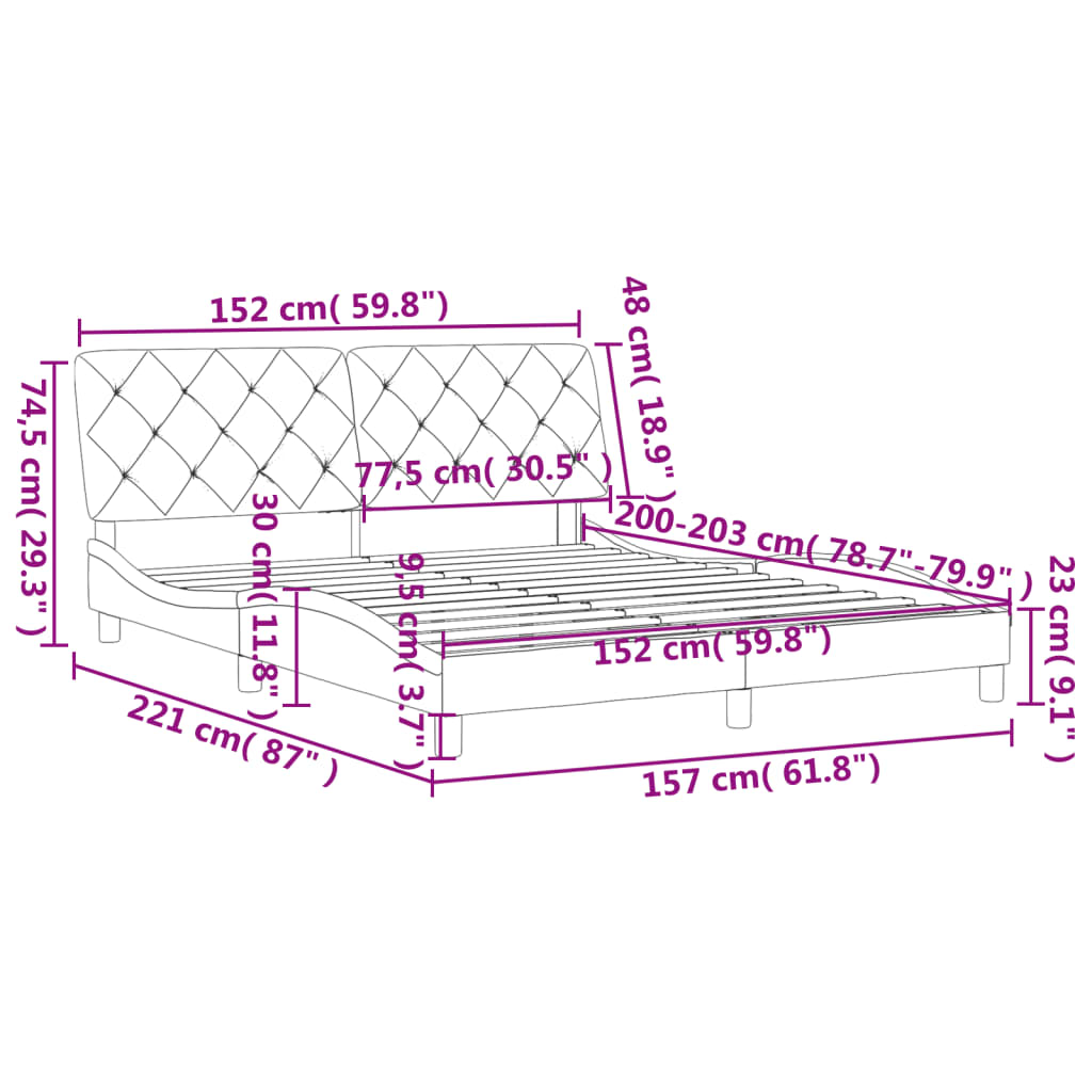 vidaXL Bed Frame with Headboard Mattress Foundation Bedroom Furniture Velvet-52