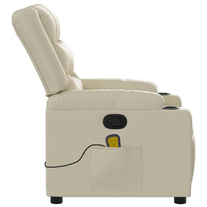 vidaXL Massage Recliner Chair Cream Faux Leather-7