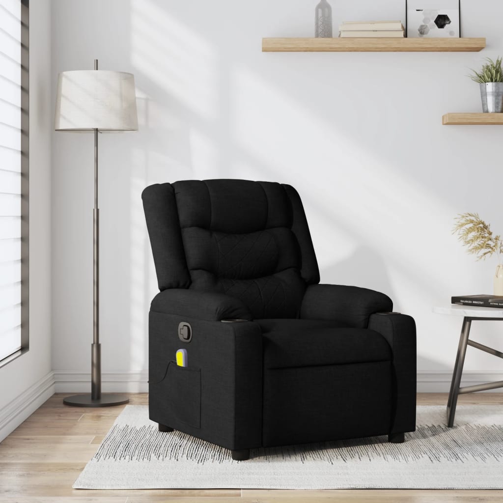 vidaXL Massage Recliner Chair Black Fabric-0