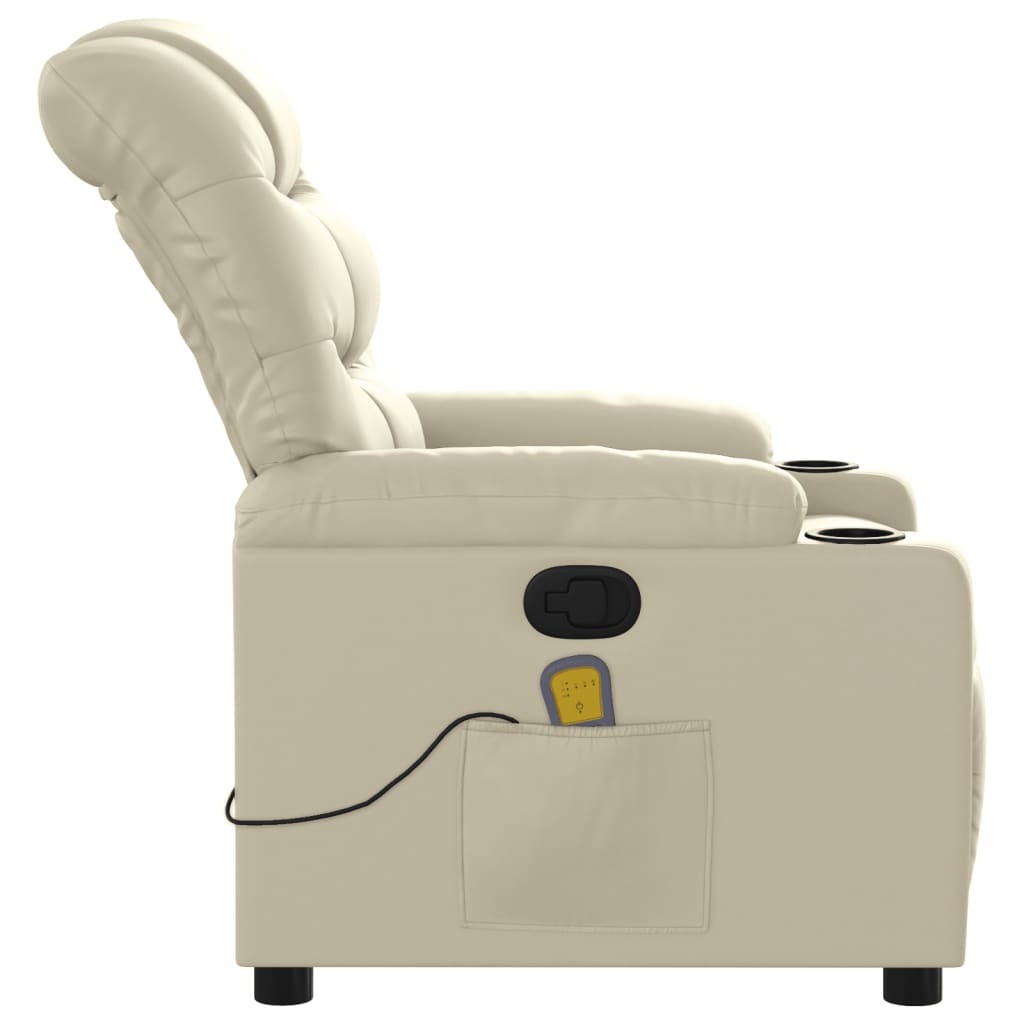 vidaXL Massage Recliner Chair Cream Faux Leather-6