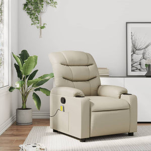 vidaXL Massage Recliner Chair Cream Faux Leather-0