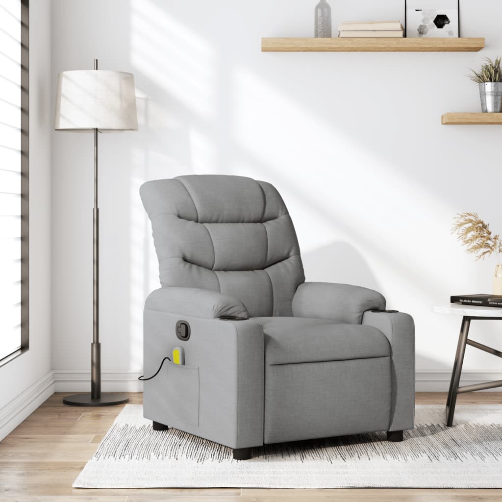 vidaXL Massage Recliner Chair Light Gray Fabric-0