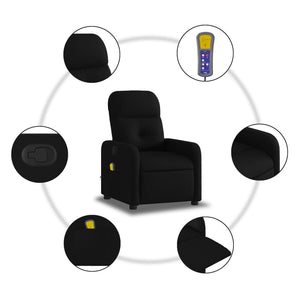 vidaXL Massage Recliner Chair Black Fabric-4