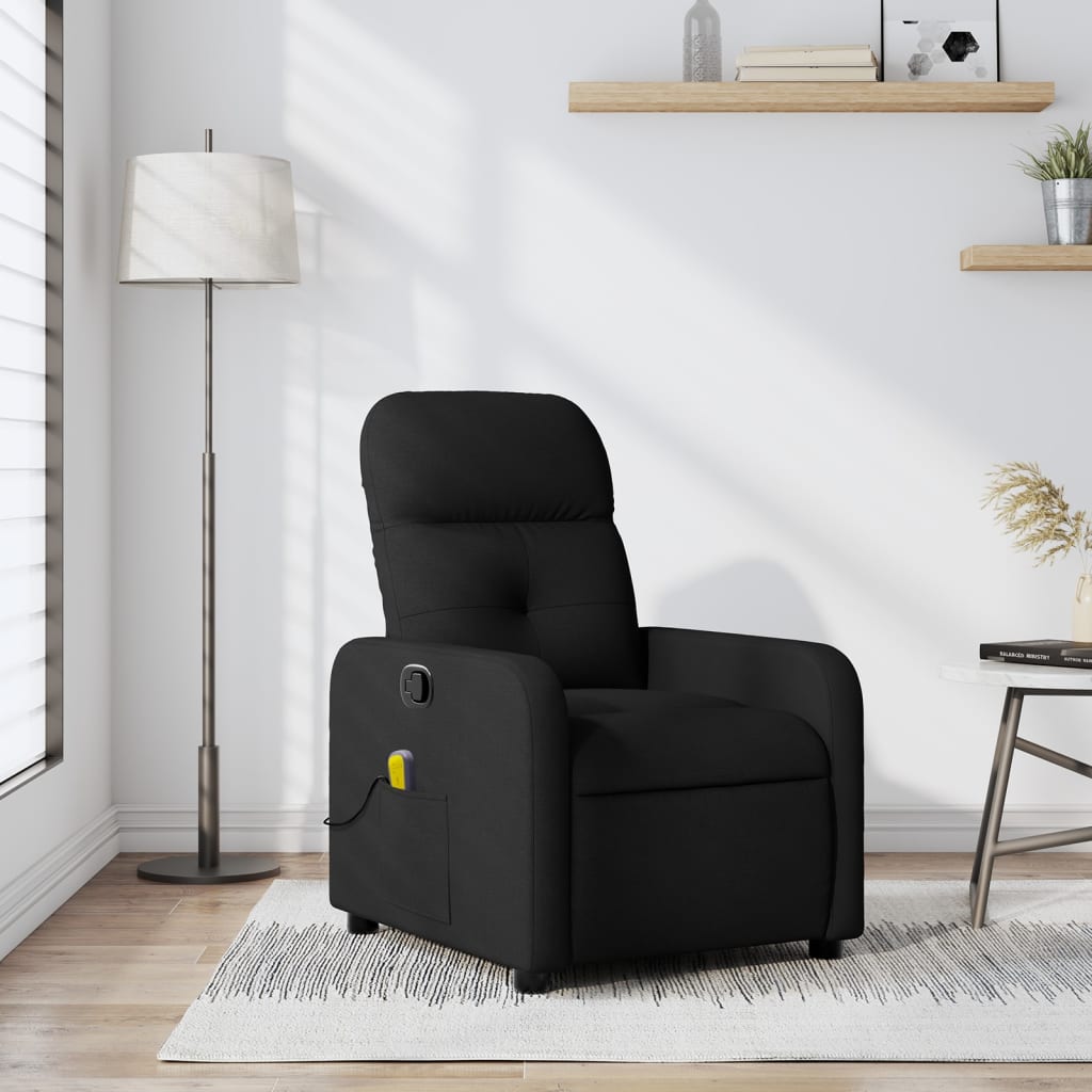 vidaXL Massage Recliner Chair Black Fabric-0